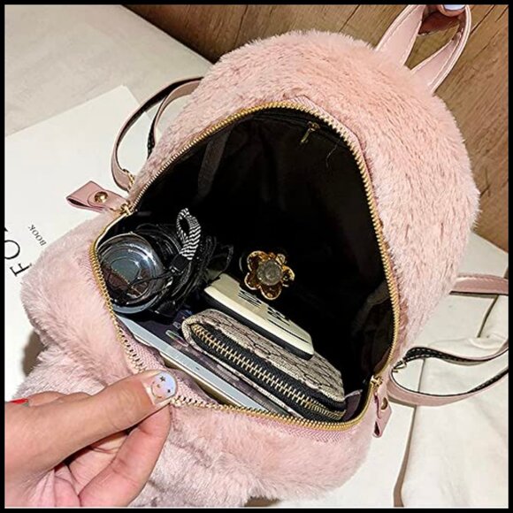Faux Fur Rabbit Ears Backpack Cute Y2K School Bag Satchel Adjustable Straps